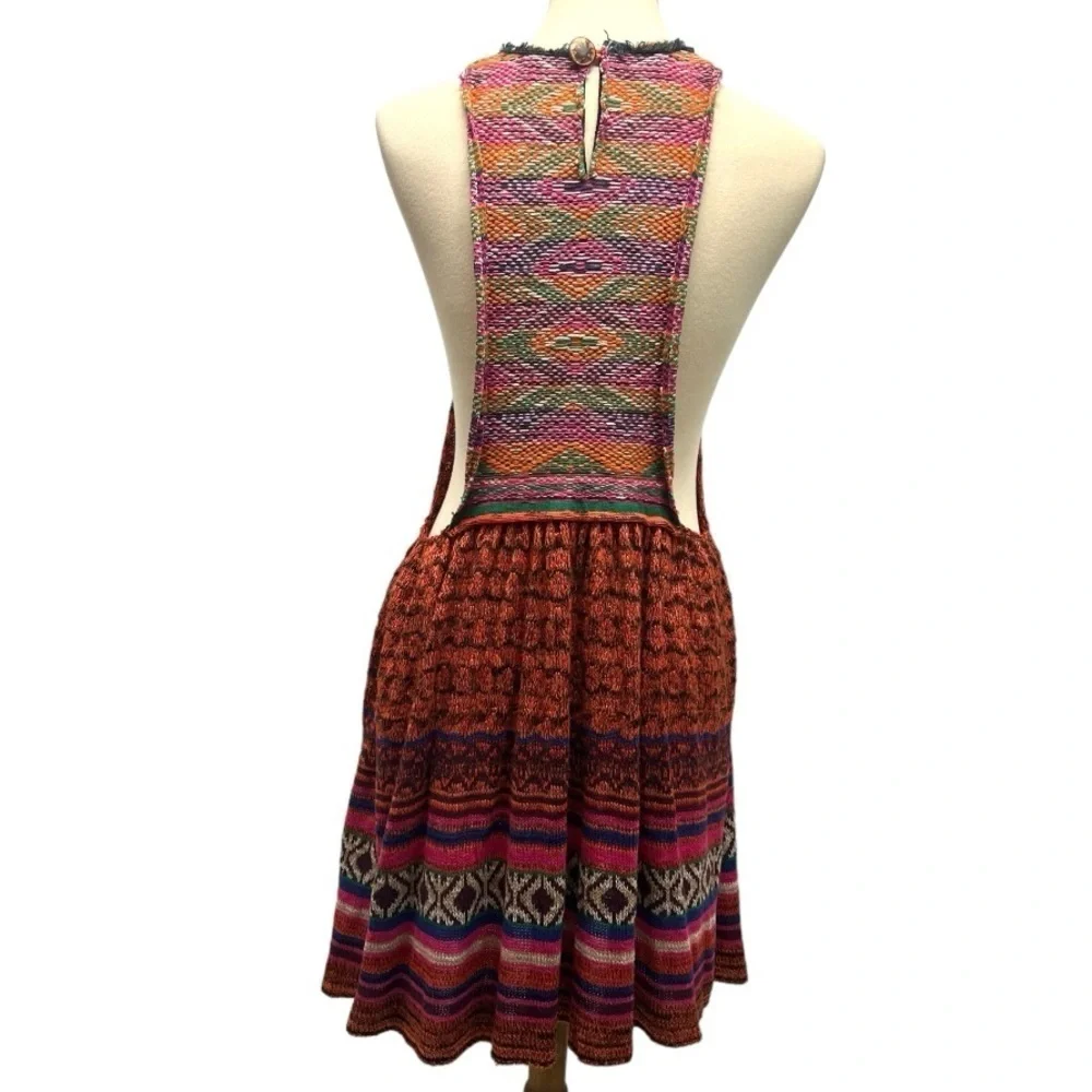 Free People Rare Hearts Tunic Knit Open Sides Multicolor Bohemian Top Womens Med